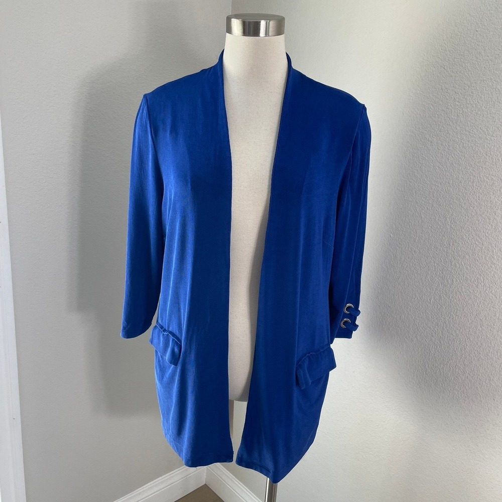 Chicos Travelers Womens Large Royal Blue Open Front‎ Cardigan Jacket